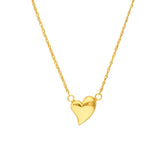 14k Yellow Gold Wavy Puff Heart Rope Adjustable Necklace, 18"